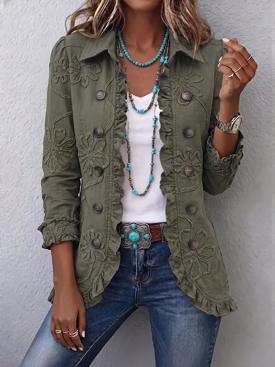 Kamberly | Bestickte Boho-Jacke mit Rüschenbesatz