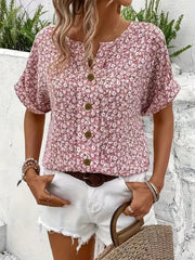 Amira | Luftige Bluse mit Blumenmuster & Holzknopf-Details