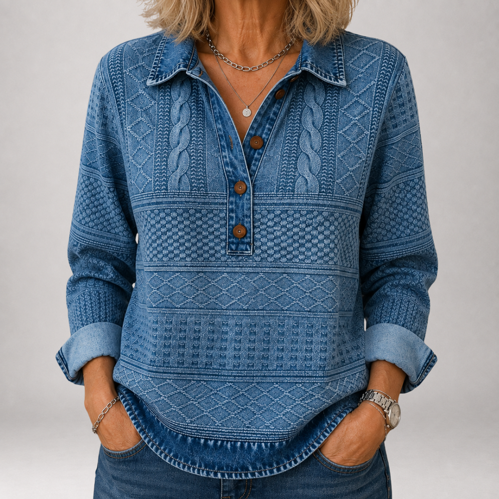 Jorunn | Jacquard-Polopullover in Denim-Optik