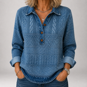 Jorunn | Jacquard-Polopullover in Denim-Optik