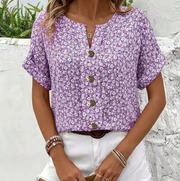 Amira | Luftige Bluse mit Blumenmuster & Holzknopf-Details