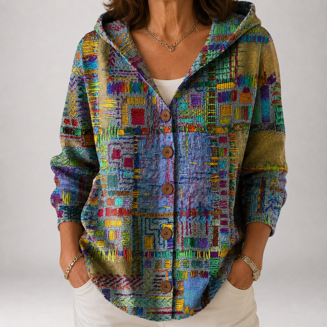 Halcyon | Patchwork-Strickjacke mit Kapuze