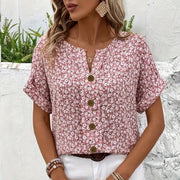 Amira | Luftige Bluse mit Blumenmuster & Holzknopf-Details