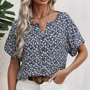 Amira | Luftige Bluse mit Blumenmuster & Holzknopf-Details