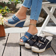 Elara | Keilsandalen in Denim-Optik