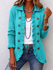 Maribel | Gerippte Strickjacke mit Rüschen in Türkis